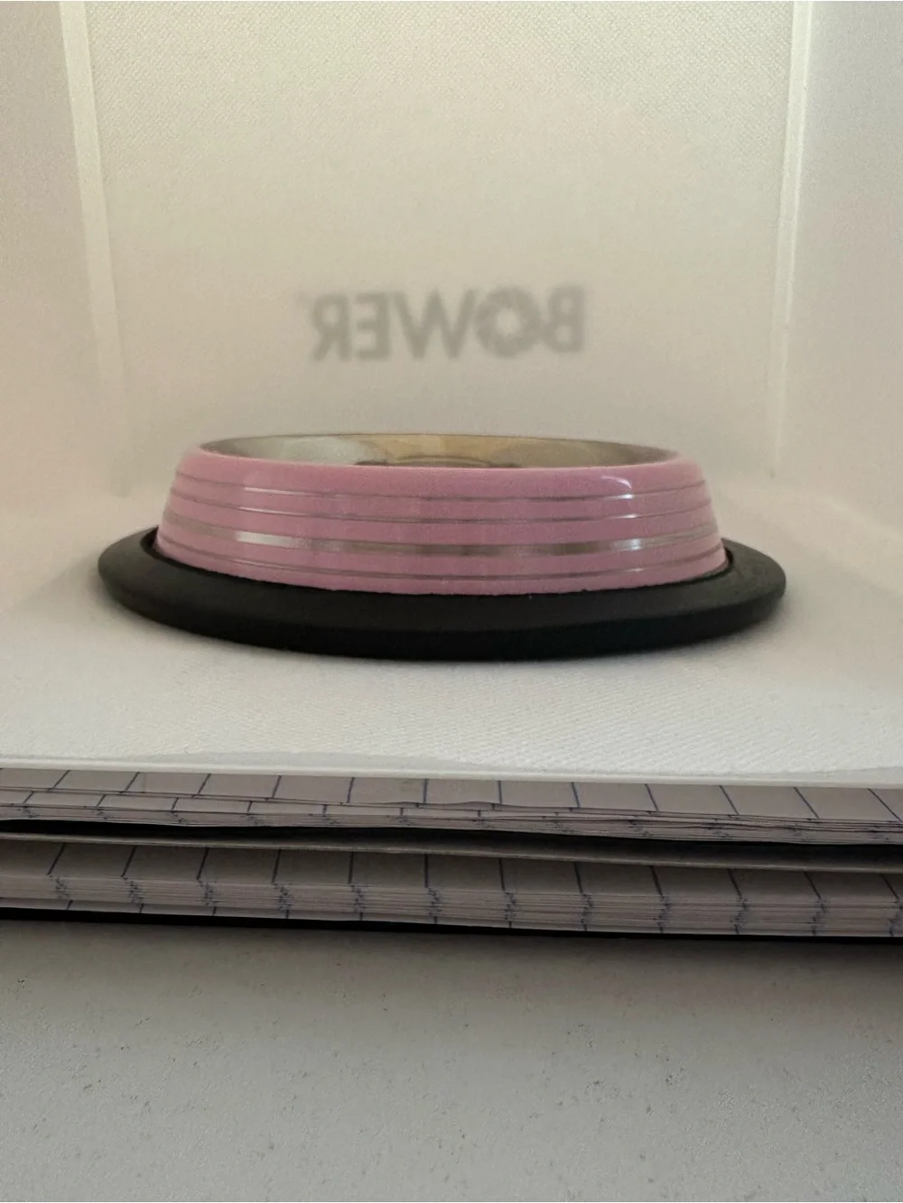 Stainless Steel Cat Bowl with Pink Exterior and Non-Slip Base